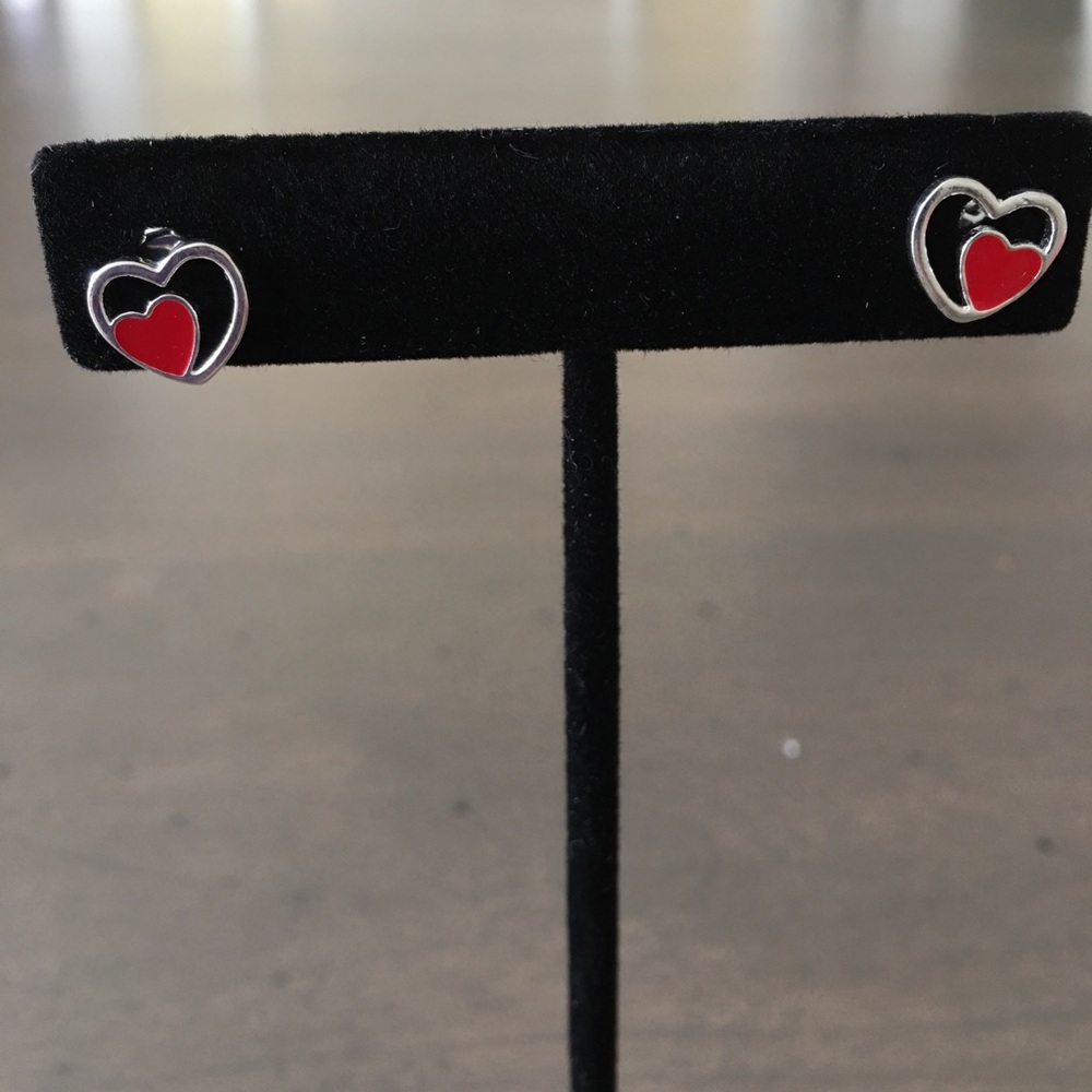 Sterling Silver Heart Enamel Earrings